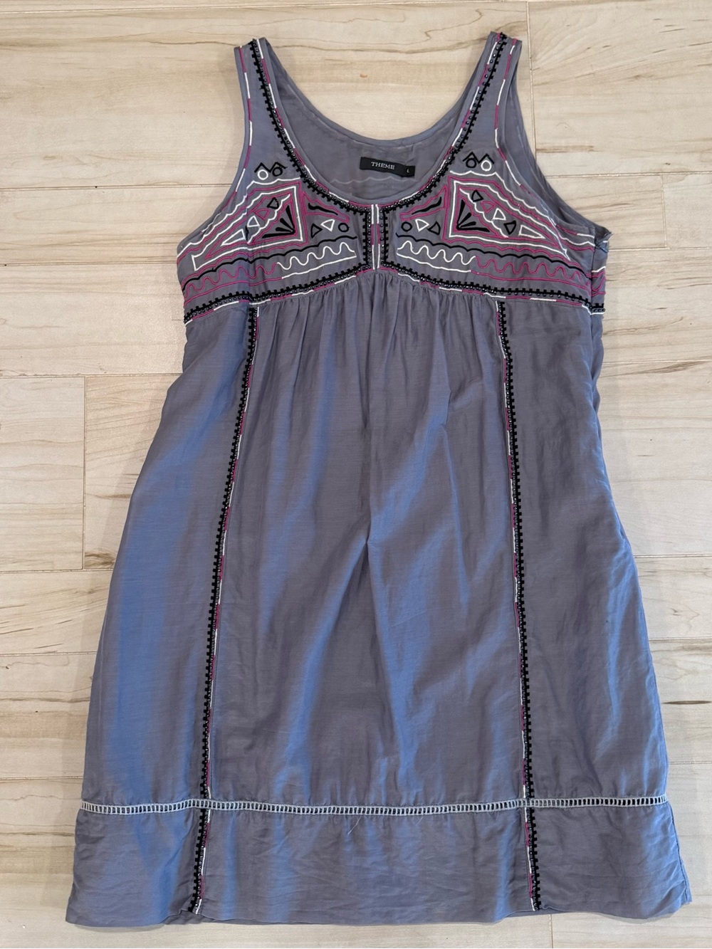 Theme Minimalist Beaded Silk Blend Tank Dress Grey Mini Size 4